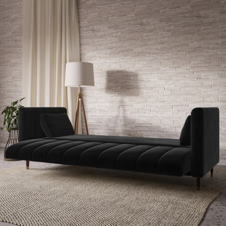 Black Velvet Click Clack Sofa Bed - Seats 3 - Mabel