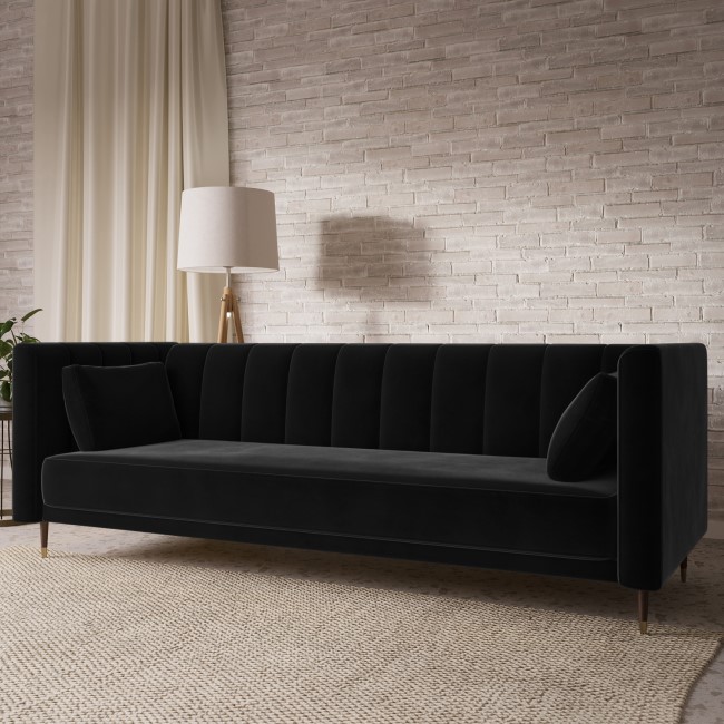 ONLY OPENED - Black Velvet Click Clack Sofa Bed - Seats 3 - Mabel