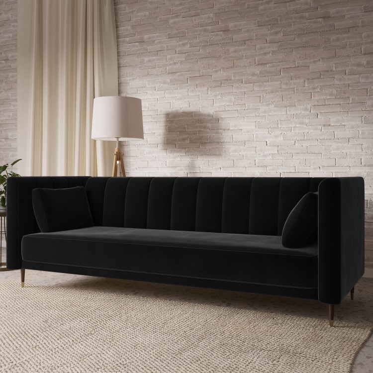 Black Velvet Click Clack Sofa Bed - Seats 3 - Mabel