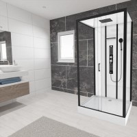 Insignia Monochrome Black Framed Rectangular Shower Cabin 1150 x 850