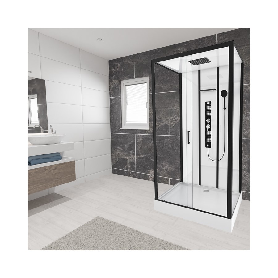 Insignia Monochrome Black Framed Rectangular Shower Cabin 1150 x 850