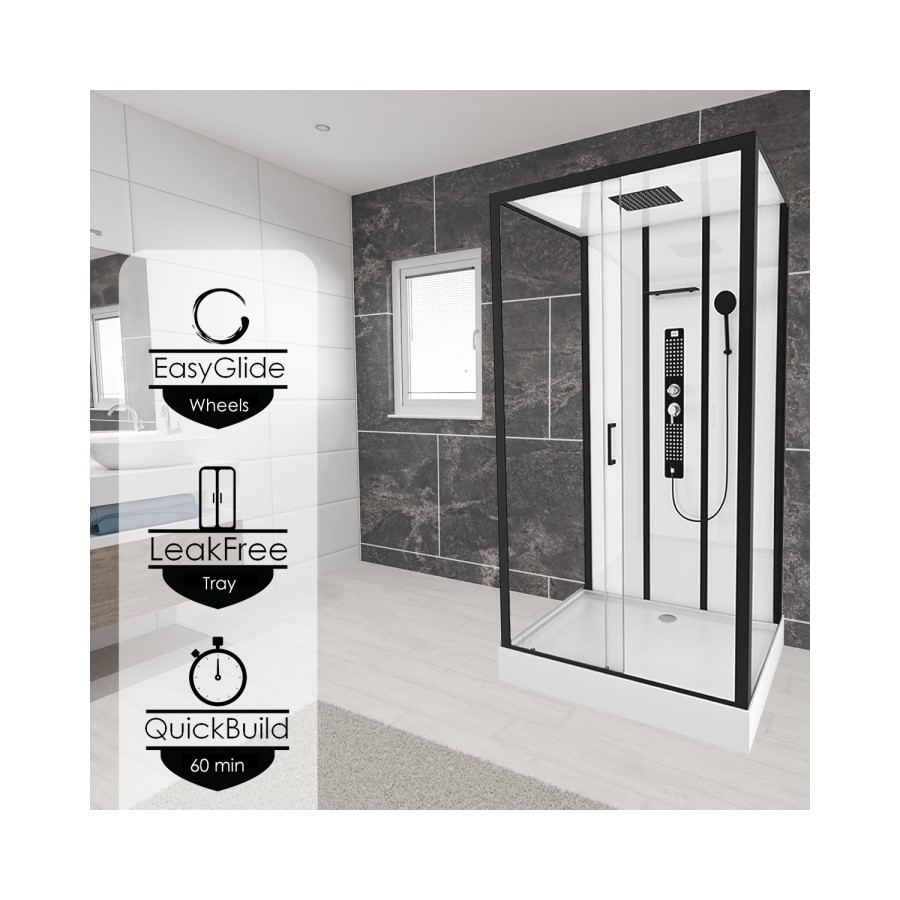 Insignia Monochrome Black Framed Rectangular Shower Cabin 1150 x 850