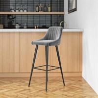 Grey Velvet Bar Stool with Back - 77cm - Macie