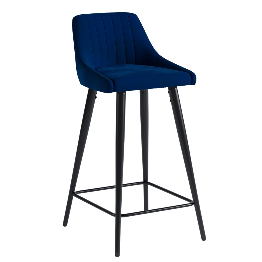 ONLY OPENED - Navy Velvet Kitchen Stool with Back - 66cm - Macie