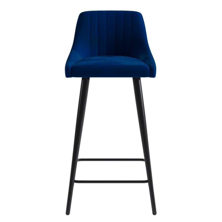 ONLY OPENED - Navy Velvet Kitchen Stool with Back - 66cm - Macie