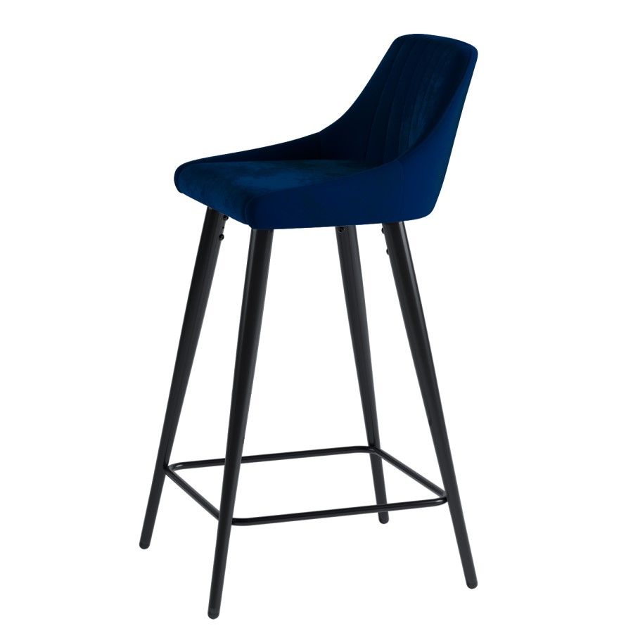 ONLY OPENED - Navy Velvet Kitchen Stool with Back - 66cm - Macie