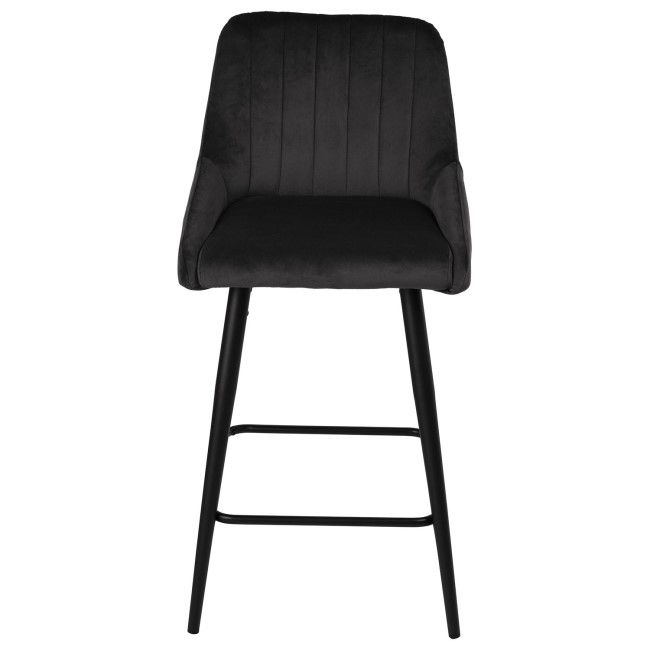 Charcoal Velvet Kitchen Stool with Back - 66cm - Macie