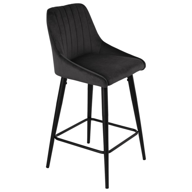 Charcoal Velvet Kitchen Stool with Back - 66cm - Macie