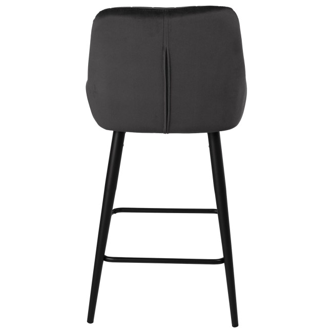 Charcoal Velvet Kitchen Stool with Back - 66cm - Macie