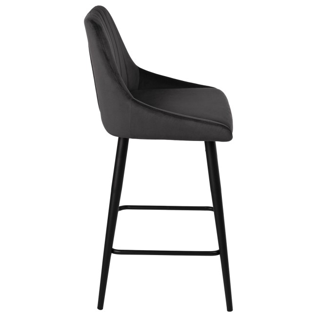 Charcoal Velvet Kitchen Stool with Back - 66cm - Macie