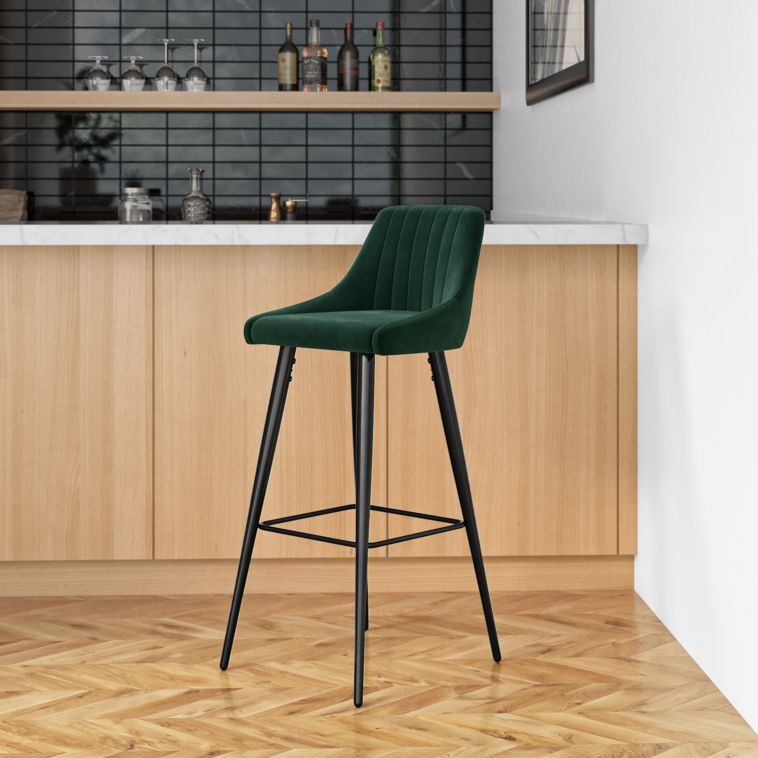 GRADE A2 - Dark Green Velvet Bar Stool with Back - 77cm - Macie ...