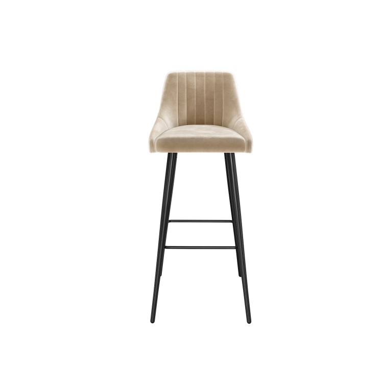 Beige Velvet Bar Stool with Back - 77cm - Macie