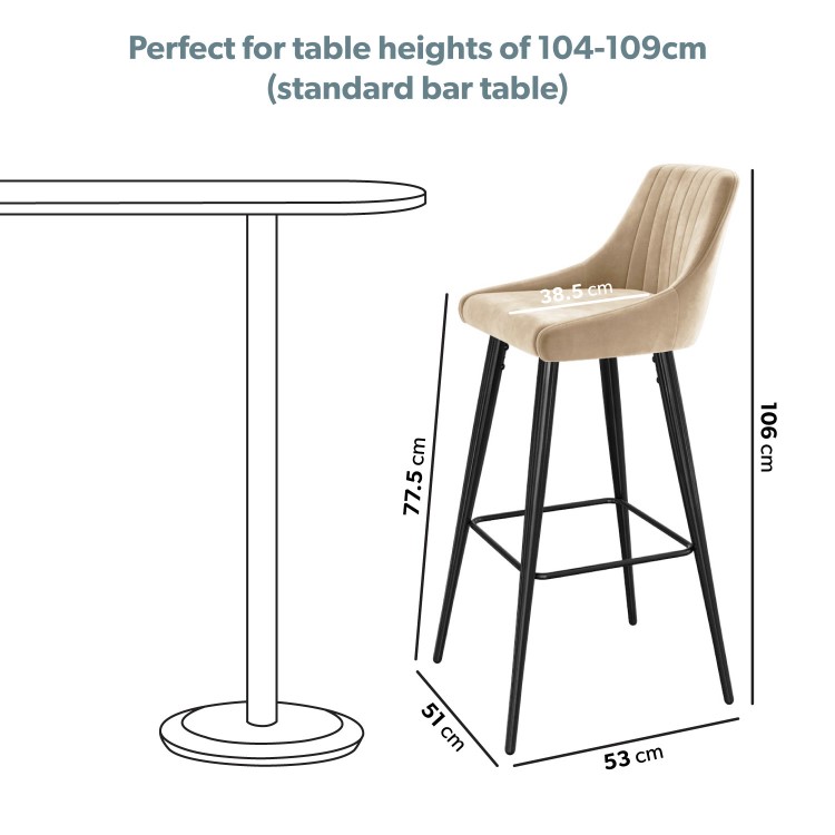 Beige Velvet Bar Stool with Back - 77cm - Macie