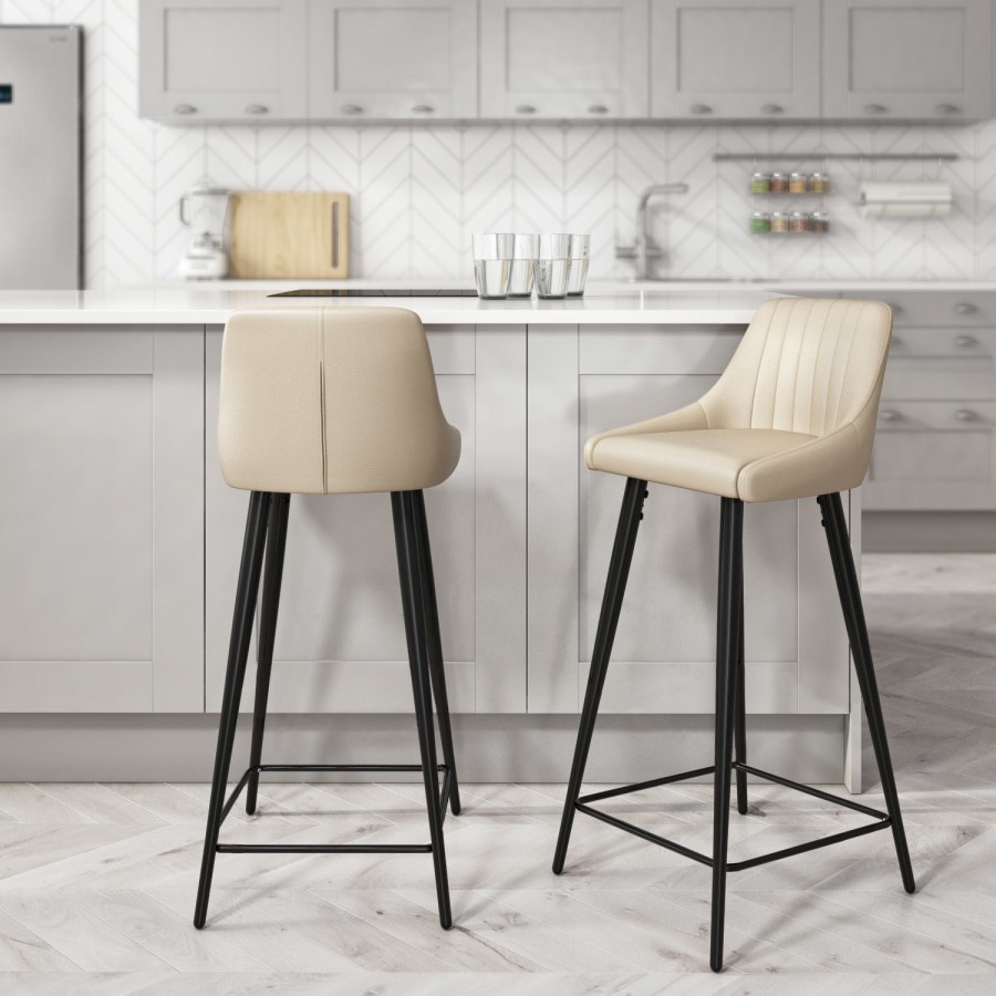 GRADE A2 - Cream Faux Leather Bar Stool with Back - 77cm - Macie
