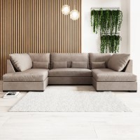 4 Seater U Shaped Sofa in Beige Woven Fabric - Madison