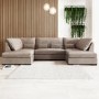 4 Seater U Shaped Sofa in Beige Woven Fabric - Madison