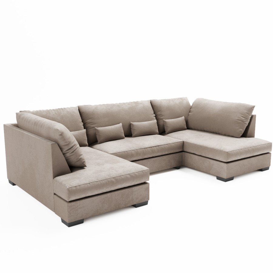 4 Seater U Shaped Sofa in Beige Woven Fabric - Madison