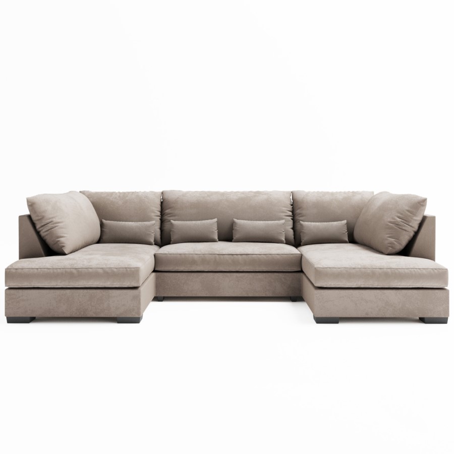 4 Seater U Shaped Sofa in Beige Woven Fabric - Madison