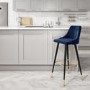 GRADE A2 - Navy Velvet Kitchen Stool with Button Back - 66cm - Maddy