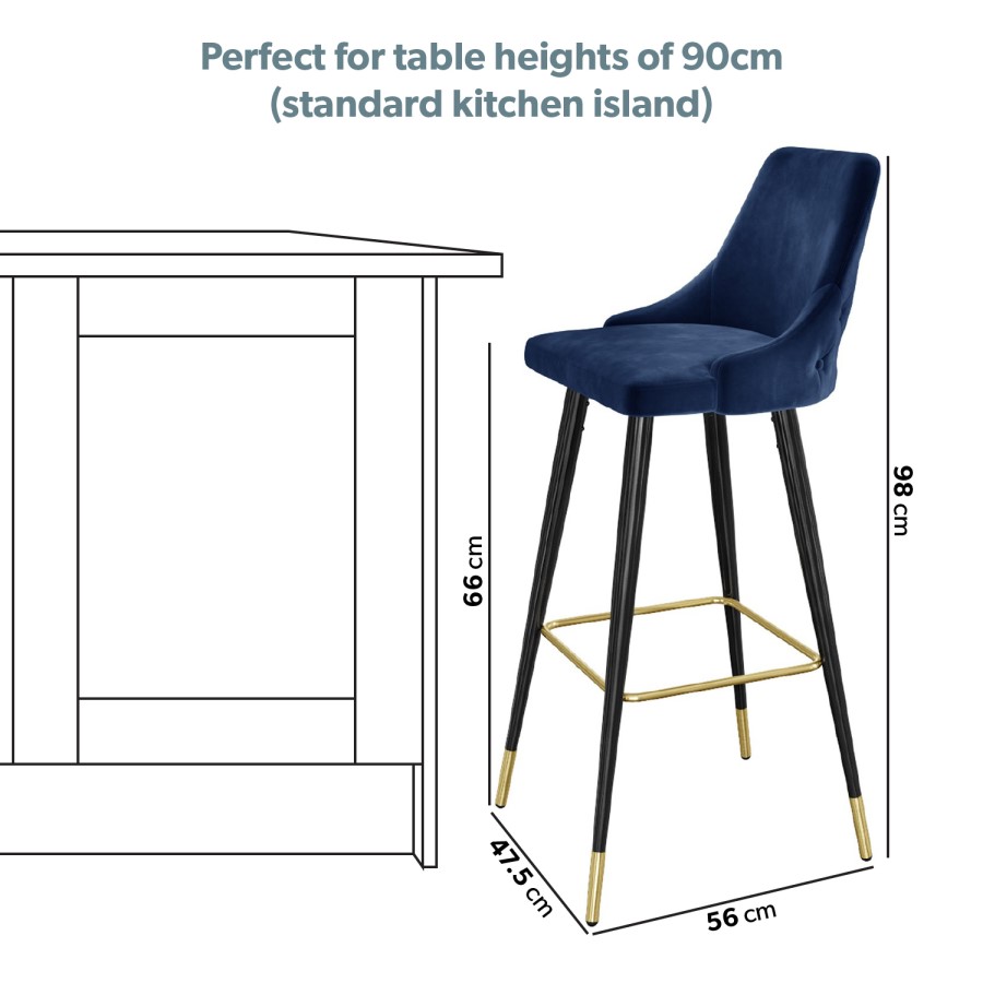 GRADE A2 - Navy Velvet Kitchen Stool with Button Back - 66cm - Maddy