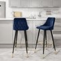 GRADE A2 - Navy Velvet Kitchen Stool with Button Back - 66cm - Maddy