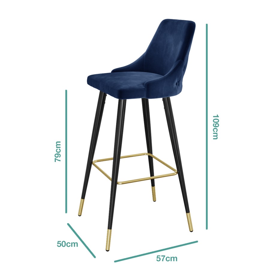 GRADE A2 - Navy Blue Velvet Bar Stool with Button Back & Black Legs - Maddy