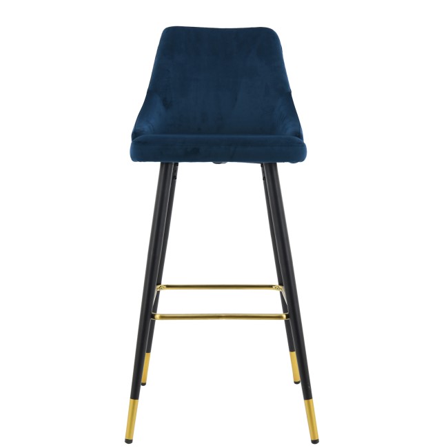 GRADE A2 - Navy Blue Velvet Bar Stool with Button Back & Black Legs - Maddy