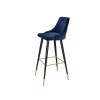 GRADE A1 - Navy Blue Velvet Bar Stool with Button Back &amp; Black Legs - Maddy
