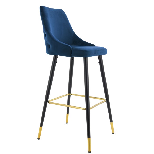 GRADE A2 - Navy Blue Velvet Bar Stool with Button Back & Black Legs - Maddy