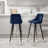 GRADE A2 - Navy Blue Velvet Bar Stool with Button Back &amp; Black Legs - Maddy
