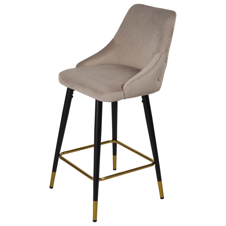 GRADE A1 - Beige Velvet Kitchen Stool with Back - 66cm - Maddy
