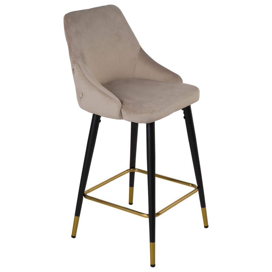 GRADE A1 - Beige Velvet Kitchen Stool with Back - 66cm - Maddy