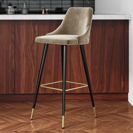 Beige Velvet Bar Stool with Back - 79cm - Maddy - Furniture123