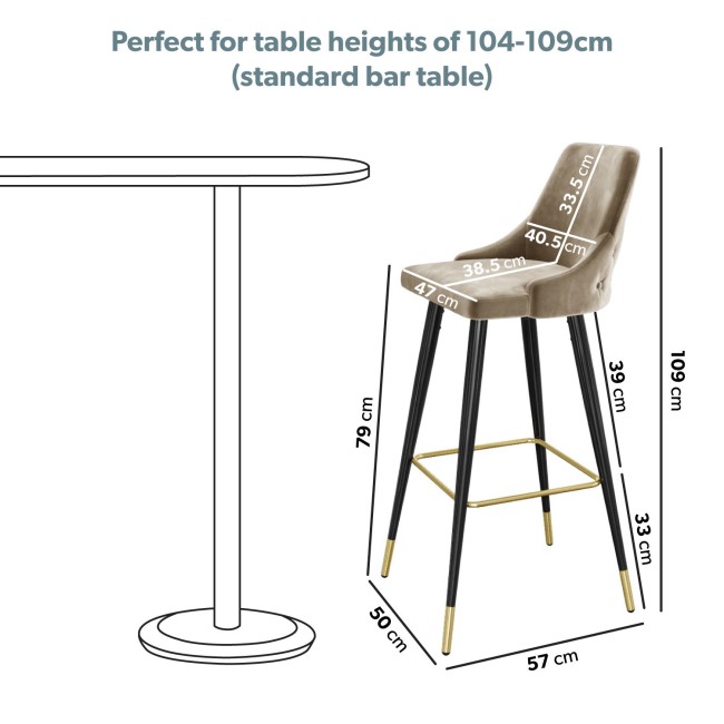 ONLY OPENED - Beige Velvet Bar Stool with Back - 79cm - Maddy