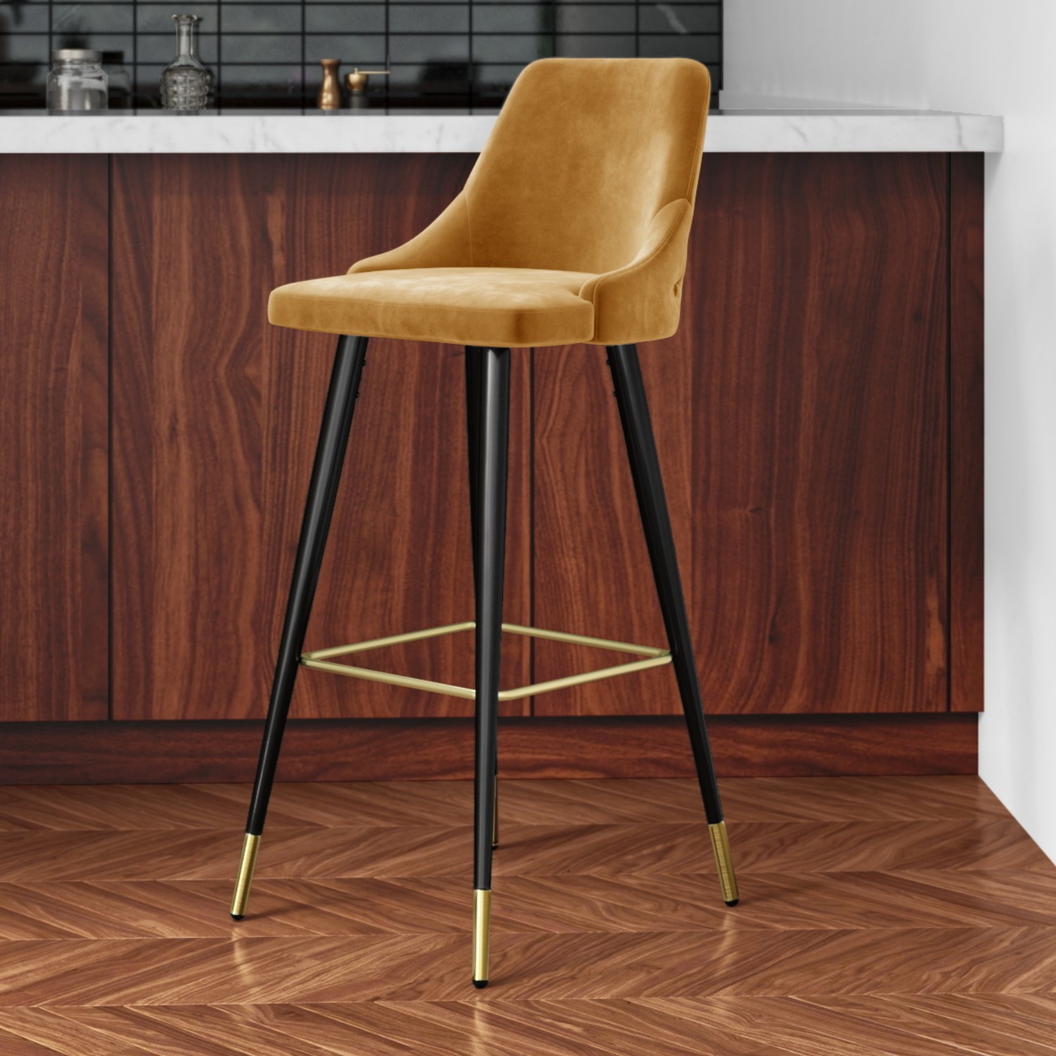 Mustard Velvet Button Back Bar Stool 79cm Maddy Furniture123 Mustard Velvet Button Back Bar Stool 79cm Maddy Furniture123
