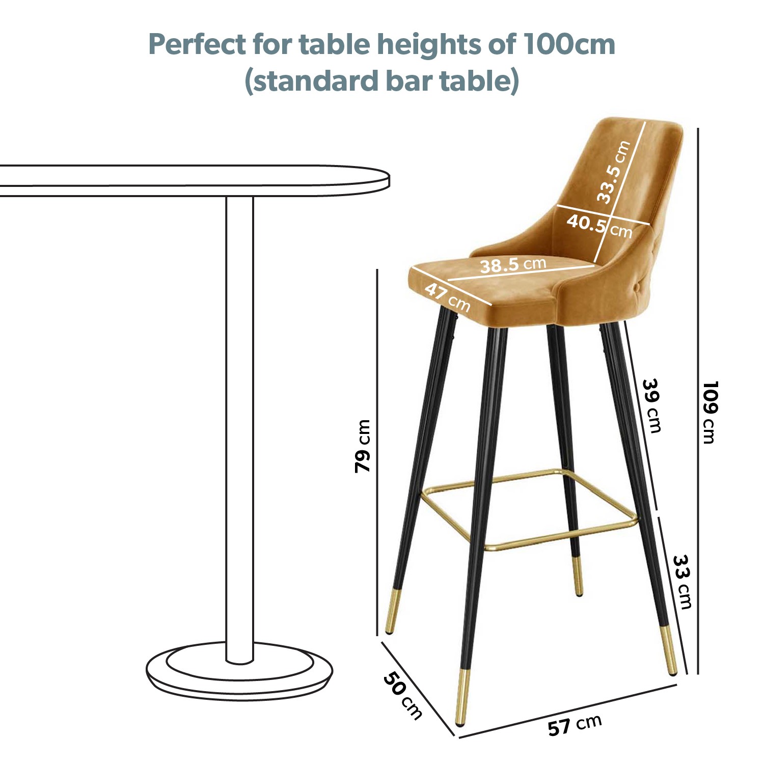 Mustard Velvet Bar Stool with Back 79cm Maddy Furniture123