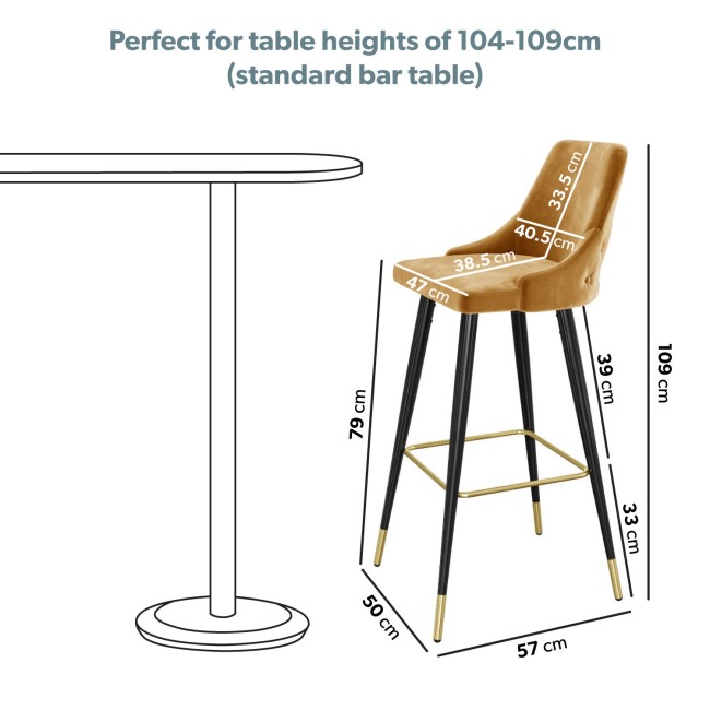 Mustard Velvet Bar Stool with Back - 79cm - Maddy