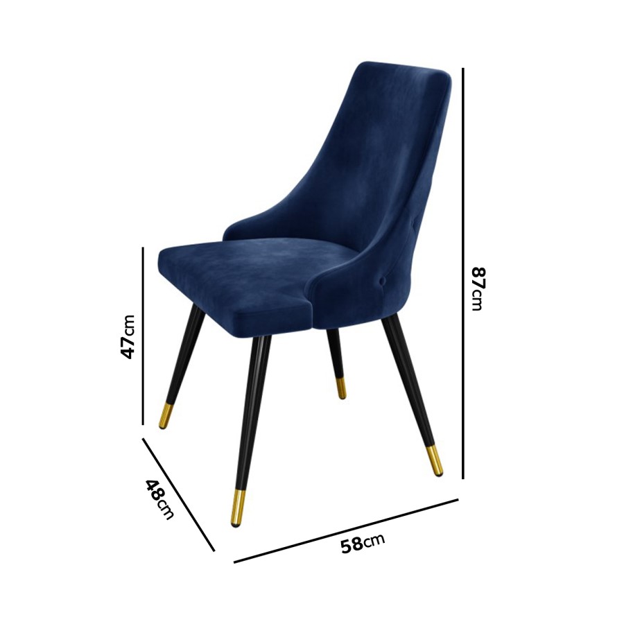 GRADE A1 - Set of 2 Navy Velvet Dining Chairs - Maddy