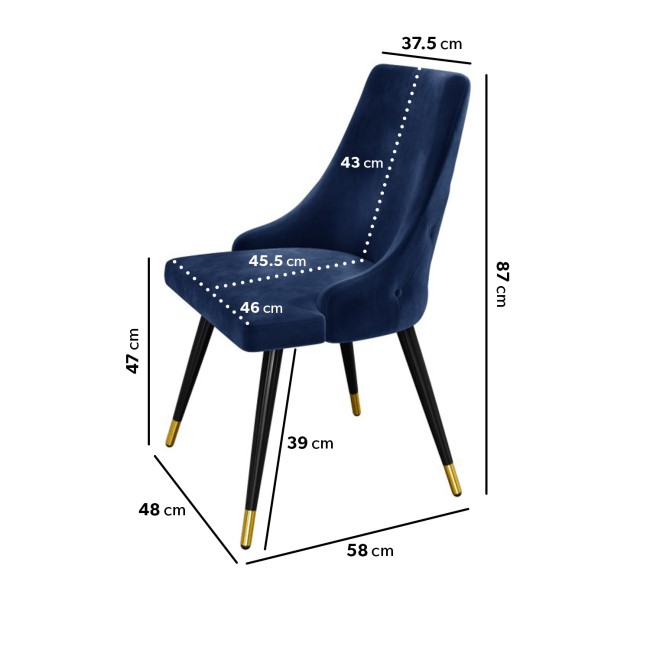 Set of 2 Navy Velvet Dining Chairs with Gold Leg Detailing - Maddy