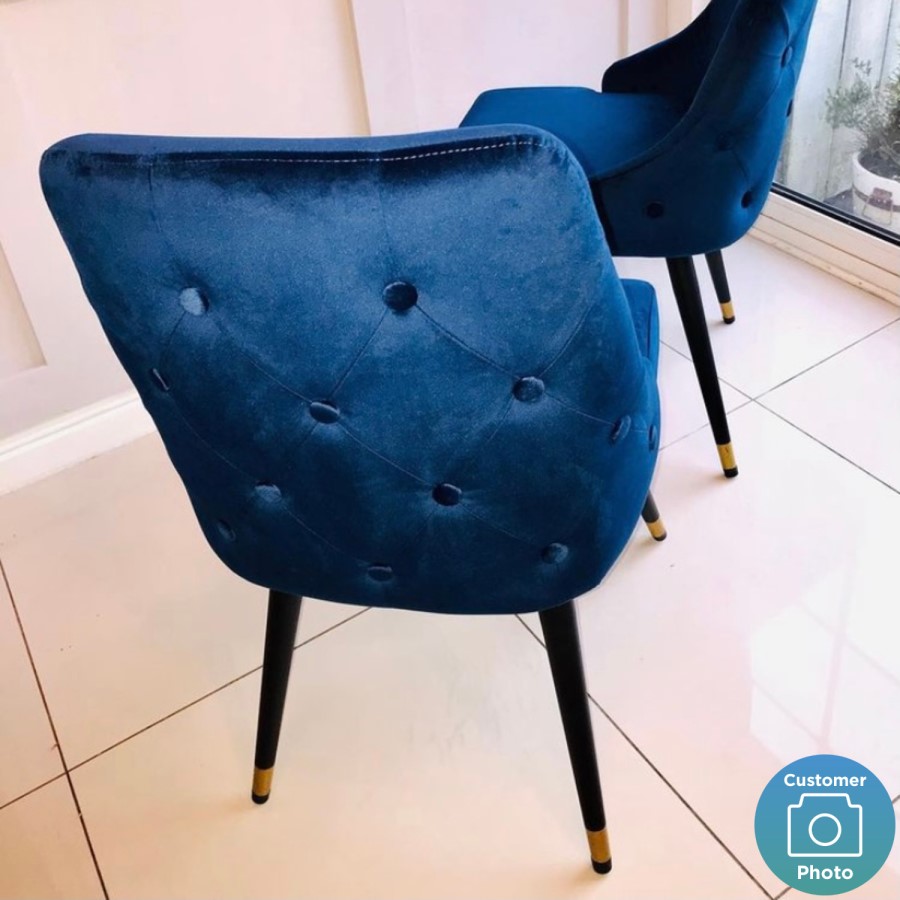 GRADE A2 - Navy Blue Velvet Dining Chairs with Button Back & Black Legs - Maddy