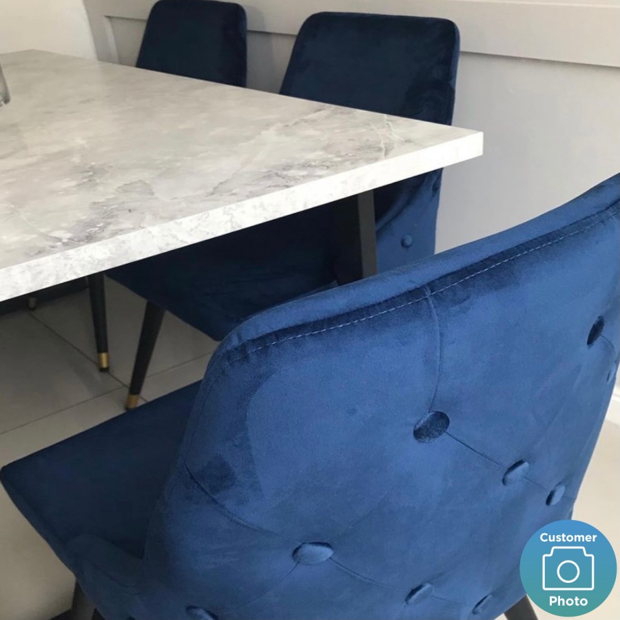 GRADE A2 - Navy Blue Velvet Dining Chairs with Button Back & Black Legs - Maddy