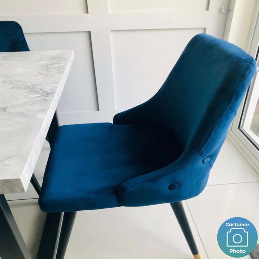 GRADE A2 - Navy Blue Velvet Dining Chairs with Button Back & Black Legs - Maddy