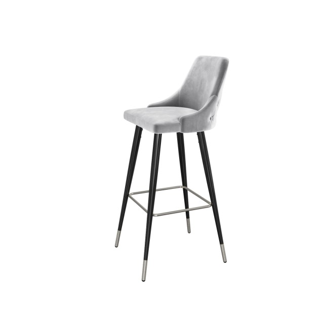 GRADE A2 - Silver Grey Velvet Bar Stool with Button Back - Maddy