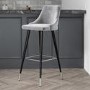 GRADE A2 - Light Grey Velvet Bar Stool with Back - 79cm - Maddy