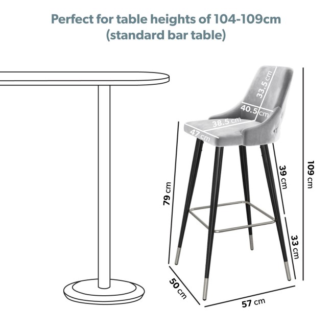 GRADE A1 - Silver Grey Velvet Bar Stool with Button Back - Maddy