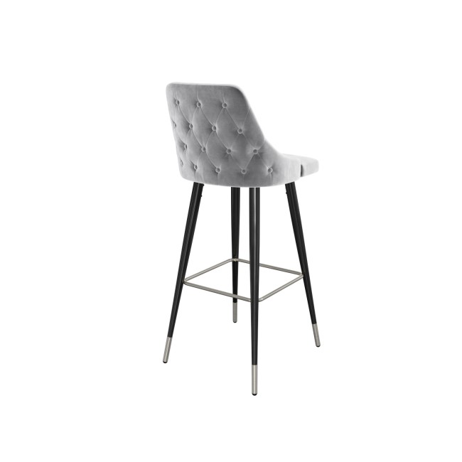 GRADE A1 - Silver Grey Velvet Bar Stool with Button Back - Maddy