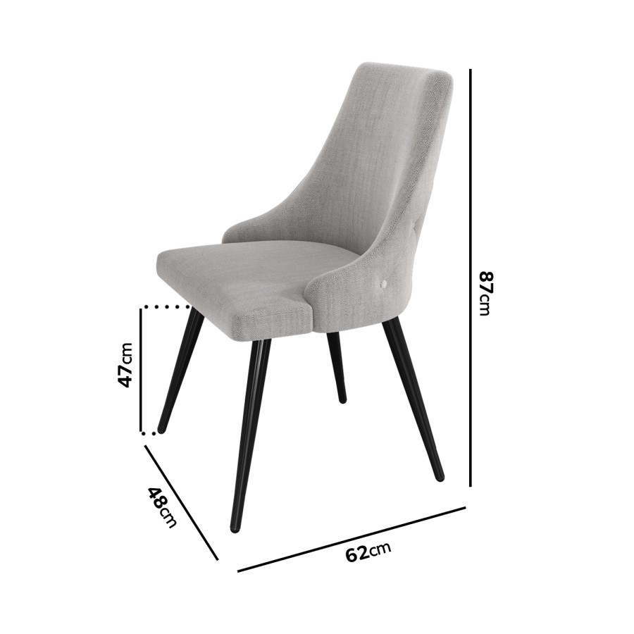GRADE A1 - Pair of Light Grey Fabric Dining Chairs with Buttoned Back - Maddy
