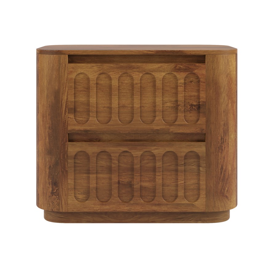 Mango Wood 2 Drawer Hand Carved Bedside Table – Meena 