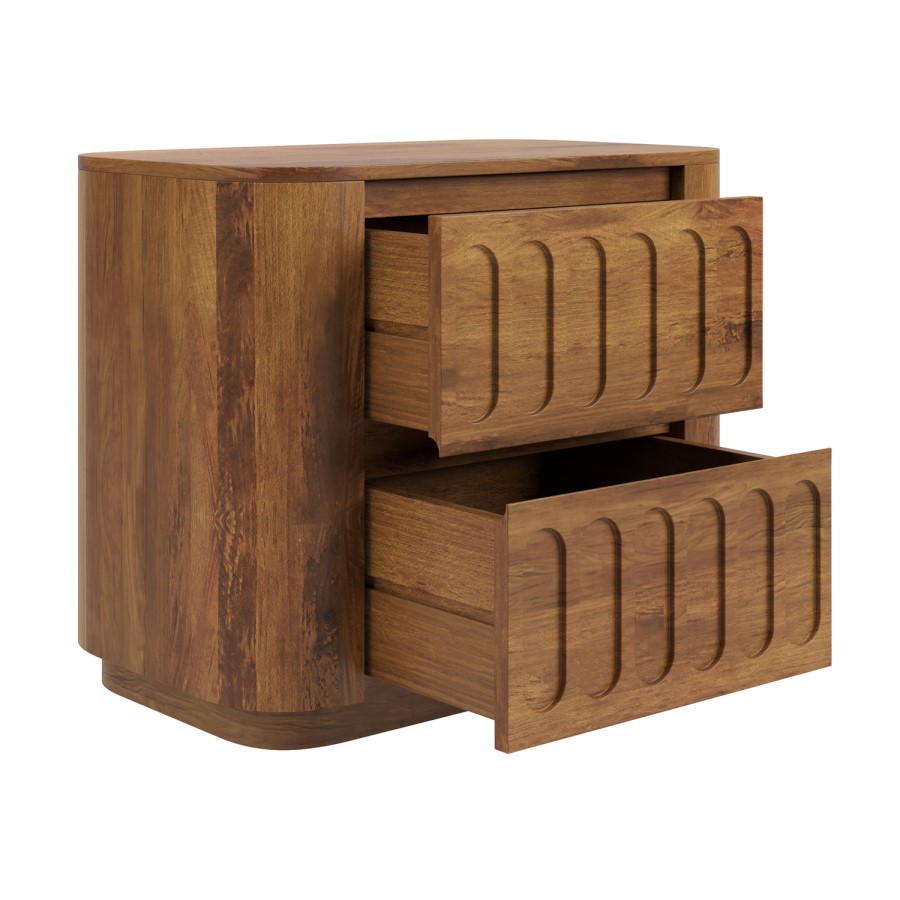 Mango Wood 2 Drawer Hand Carved Bedside Table – Meena 