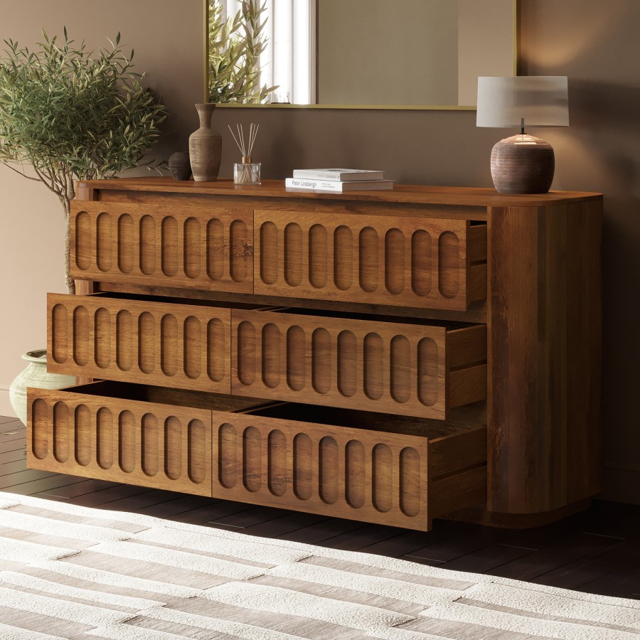 Mango Wood Hand Carved Chest of 6 Drawers – Meena 